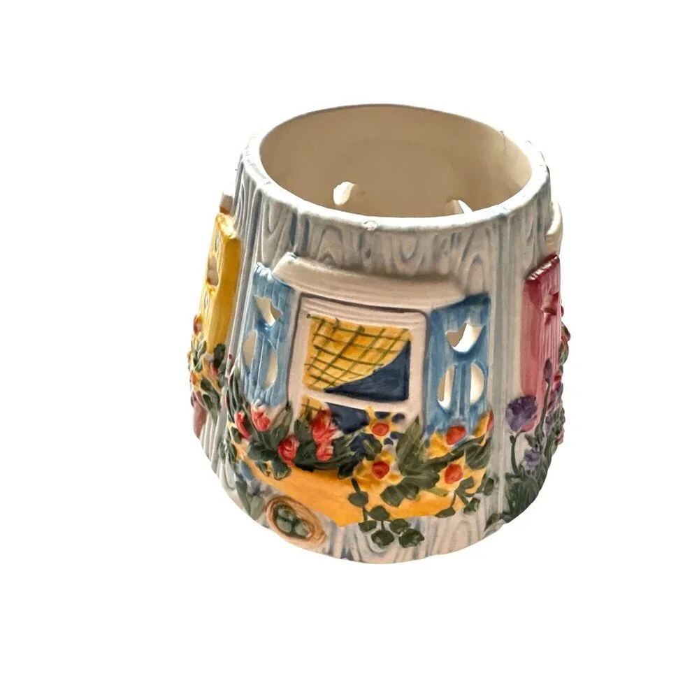Yankee Candle Tapered Candle Topper Small Cottage Windows Colorful Vintage